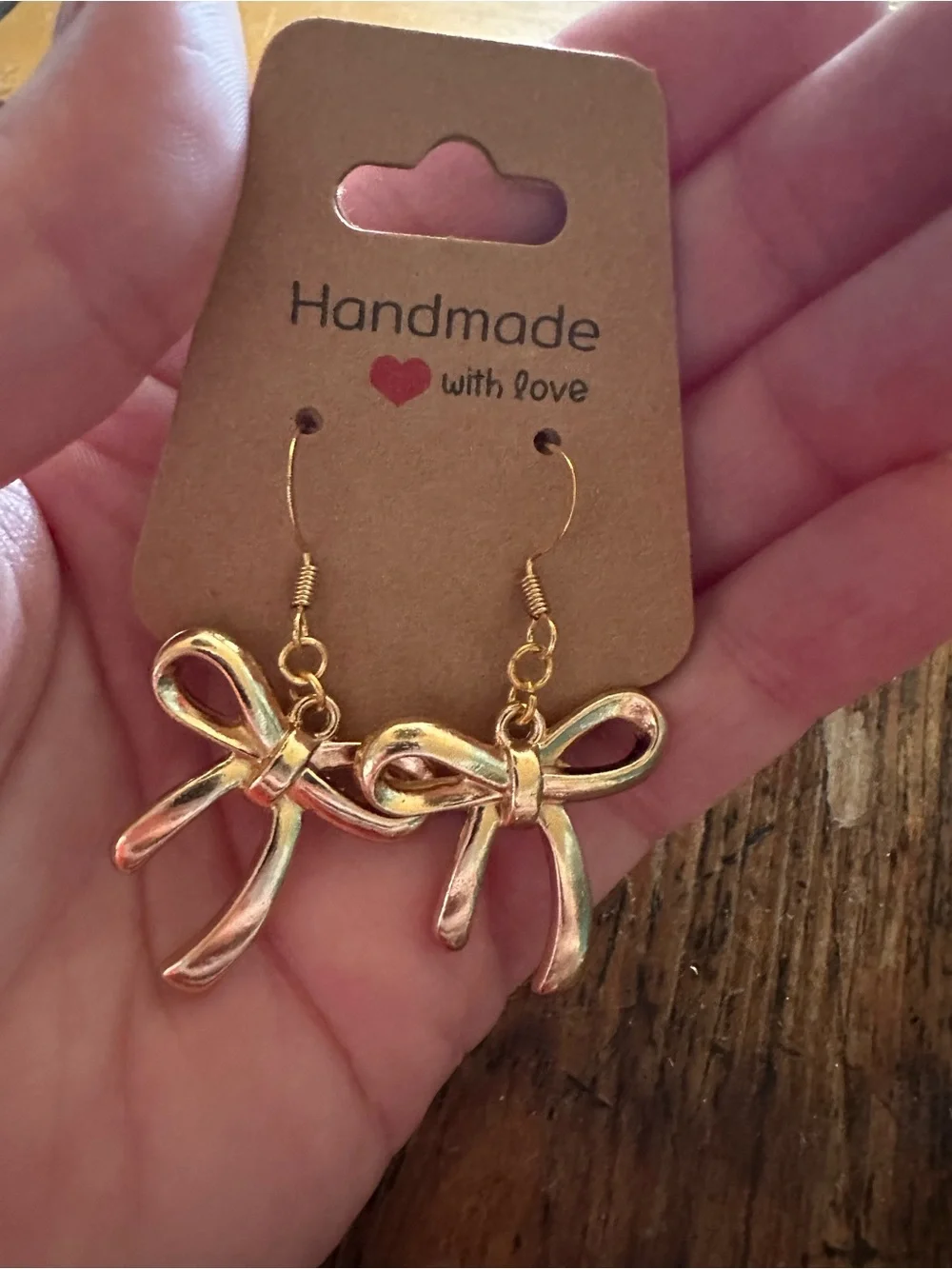 Handmade Gold Tone Bow Dangle Earrings 🎀 Nickel Free, Gold Plated
